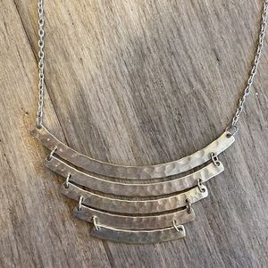 Hammered silver colored metal tiered necklace